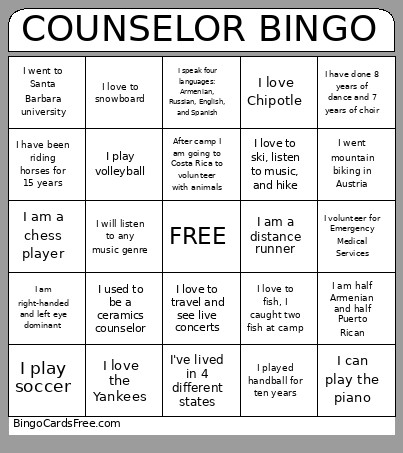 COUNSELOR Bingo Card