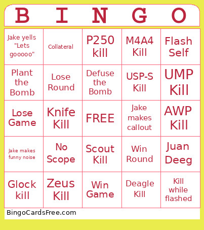 Counter Strike Bingo Card