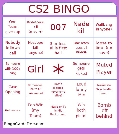 Counter Strike 2 Bingo Card