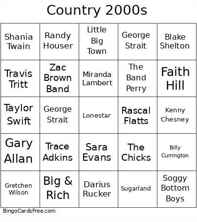 Country 2000s Bingo Card