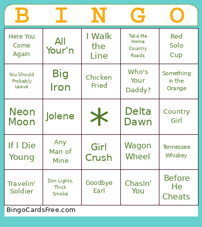 Country Bingo Card