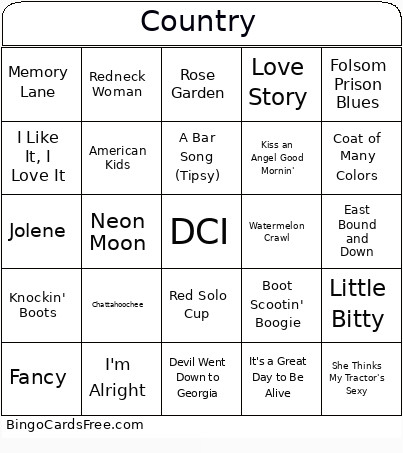 Country Bingo Card