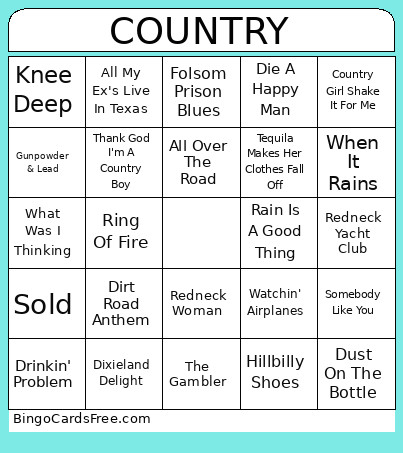 COUNTRY Bingo Card