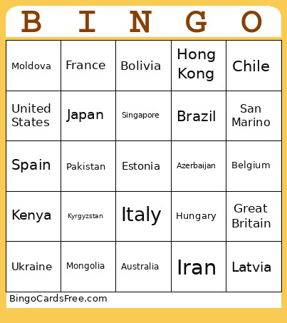 Country Bingo Card