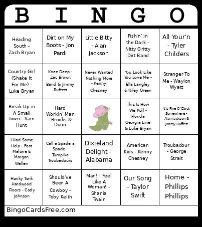 Country Bingo Card