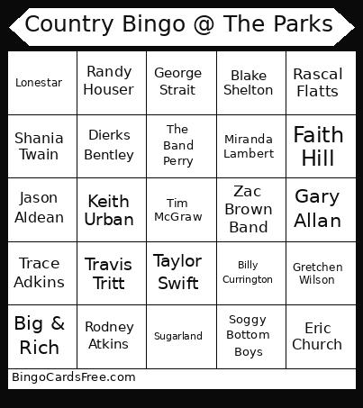 Country @ The Parks Bingo Card