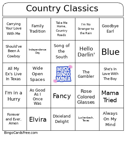 Country Classics Bingo Card