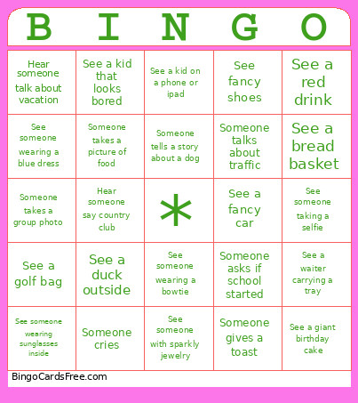 Country Club Bingo Card