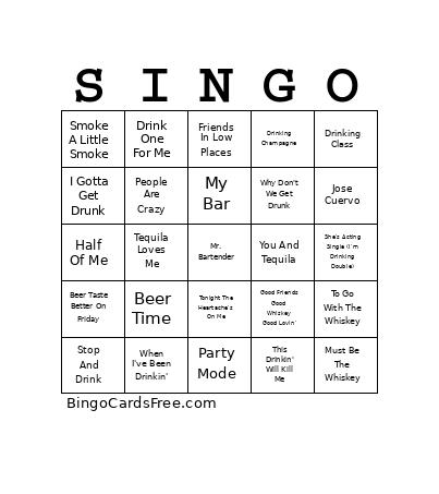 Country Drinkin' Songs V02 Bingo