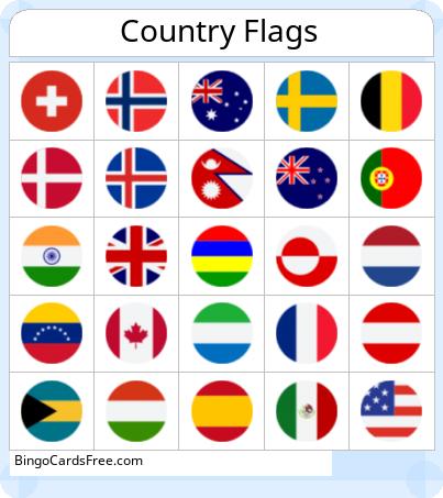 Country Flags Picture Bingo