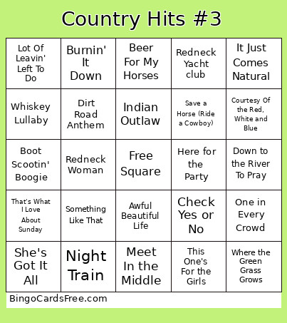 Country Hits #3 Bingo Card