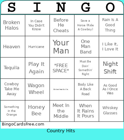 Country Hits Bingo Card
