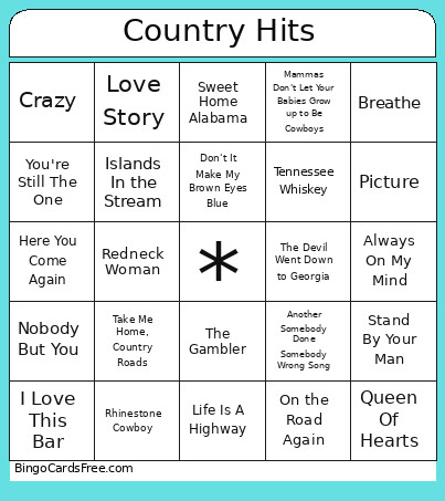 Country Hits Bingo Card
