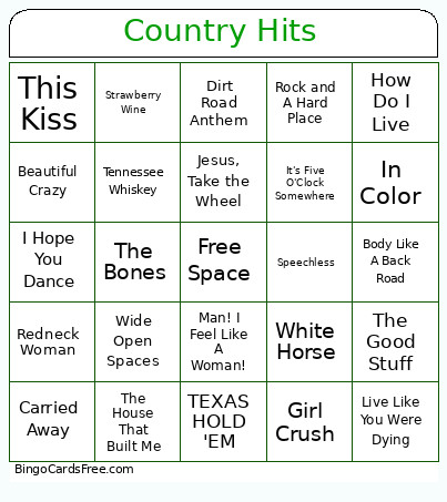 Country Hits Bingo Card
