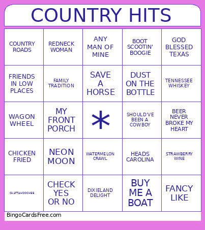 COUNTRY HITS Bingo Card