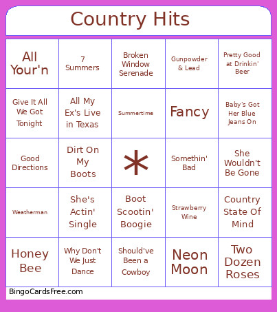 Country Hits Bingo Card