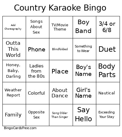 Country Karaoke Bingo Card