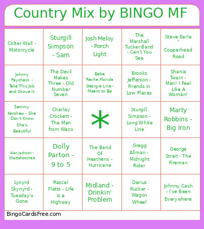 Country Mix By Mf Bingo Card