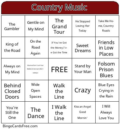 Country Music Bingo