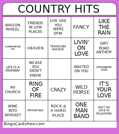 COUNTRY MUSIC Bingo Card