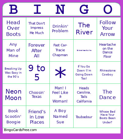 Country Music Bingo Card