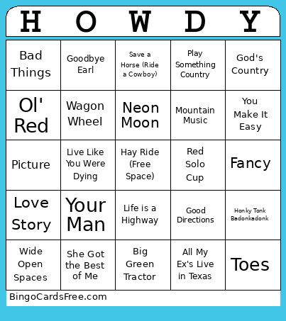 Country Music Bingo Card 2