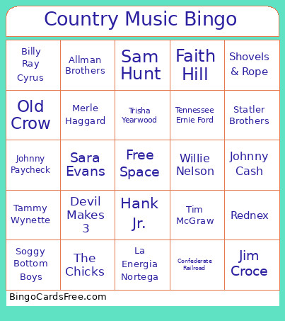 Country Music Bingo Card