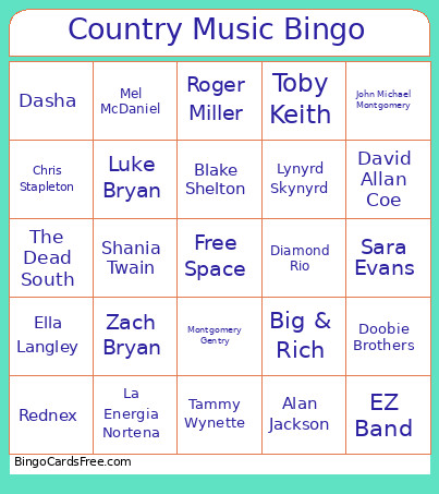 Country Music Bingo Card 4