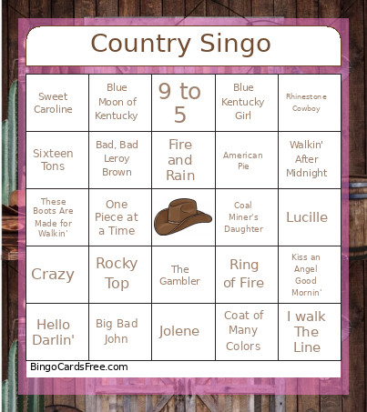 Country Music Bingo Card 2