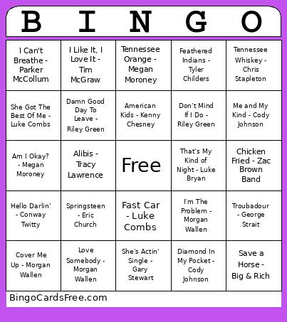 Country Music Bingo