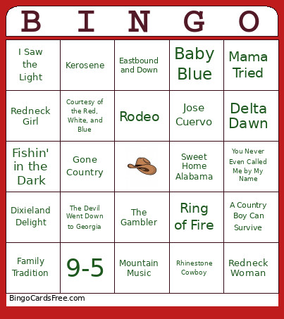 Country Music Bingo Card