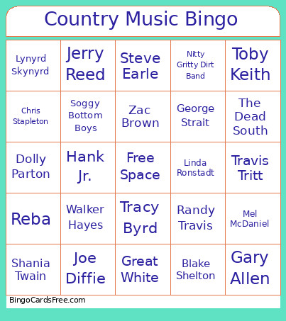Country Music Bingo Card