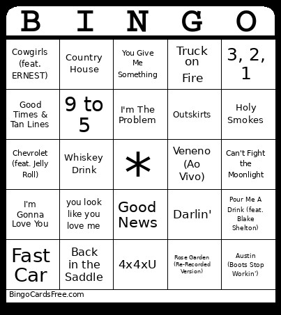 Country Music - Radio Chart Country 2025 Bingo Card