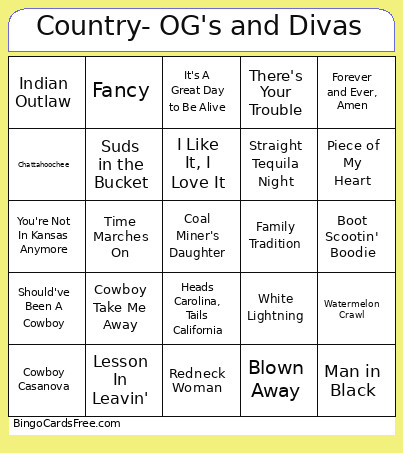 Country- OG's And Divas Bingo Card