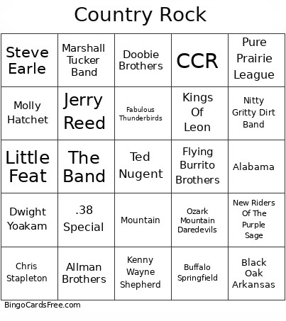 Country Rock Bingo Card