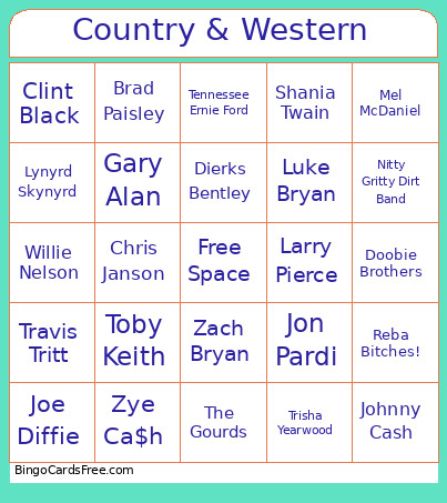 Country & Western Bingo Card