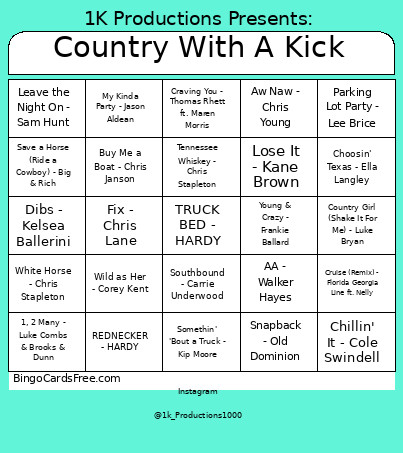 Country With A Kick Bingo Card