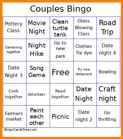 Couples Bingo Card