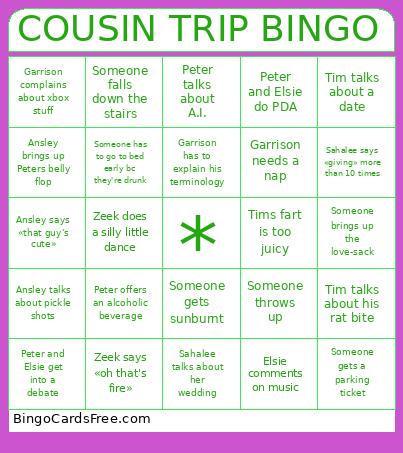 COUSIN TRIP BINGO