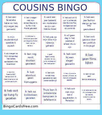 COUSINS Bingo Card