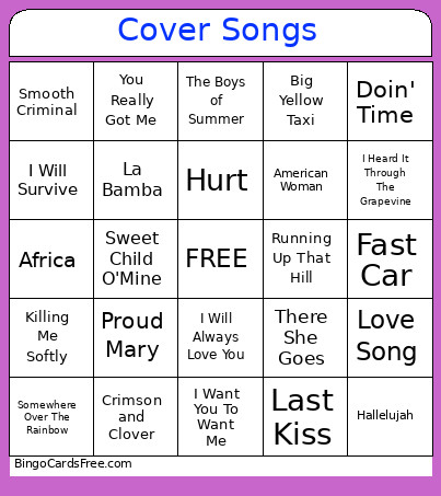 Cover Songs Bingo Card