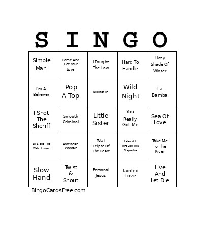 Cover Songs V01 Bingo Card