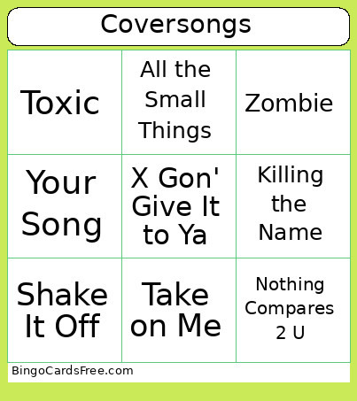 Coversongs Bingo Card