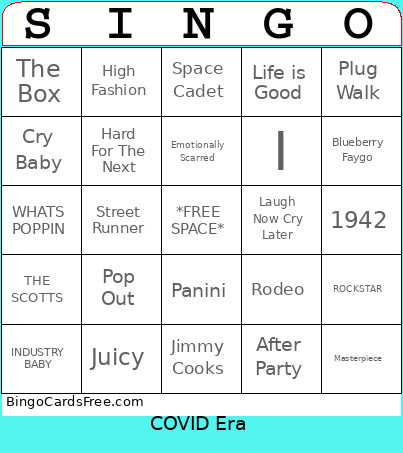 COVID Rap Bingo Card