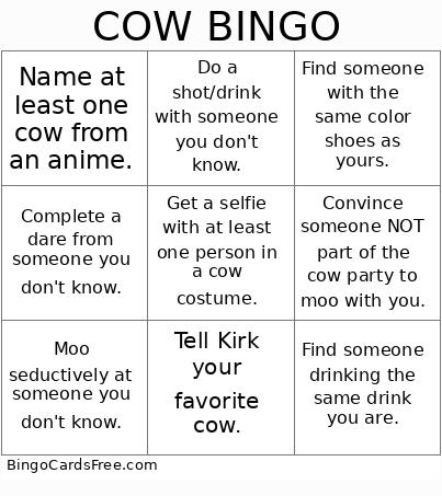 Cow Bingo Card