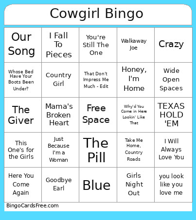 Cowgirl - AG Bingo Card