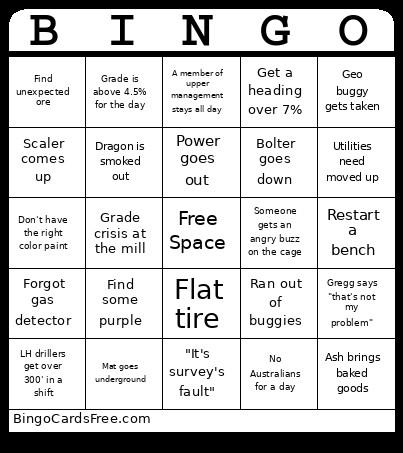 Coy Mine 2 Bingo Card