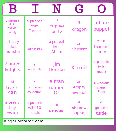 CPA K-5 Bingo Card