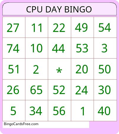 CPU DAY BINGO Cards Free Pdf Printable Game, Title: CPU DAY BINGO