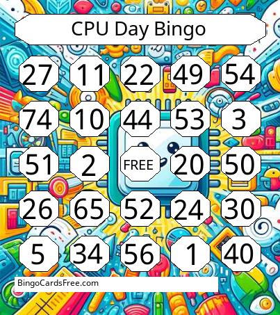 CPU Day Number Bingo 1-75 Cards Free Pdf Printable Game, Title: CPU Day Bingo